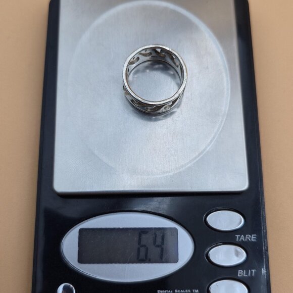 Size 8.75 Sterling Silver Worn Ocean Sea Waves Unisex Band Ring A5669 - Picture 7 of 7